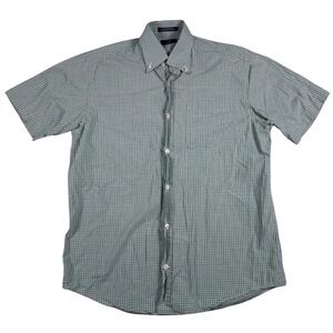 Lincs Short Sleeve Men's‎ Button Down Green and White Plaid Shirt Size Small